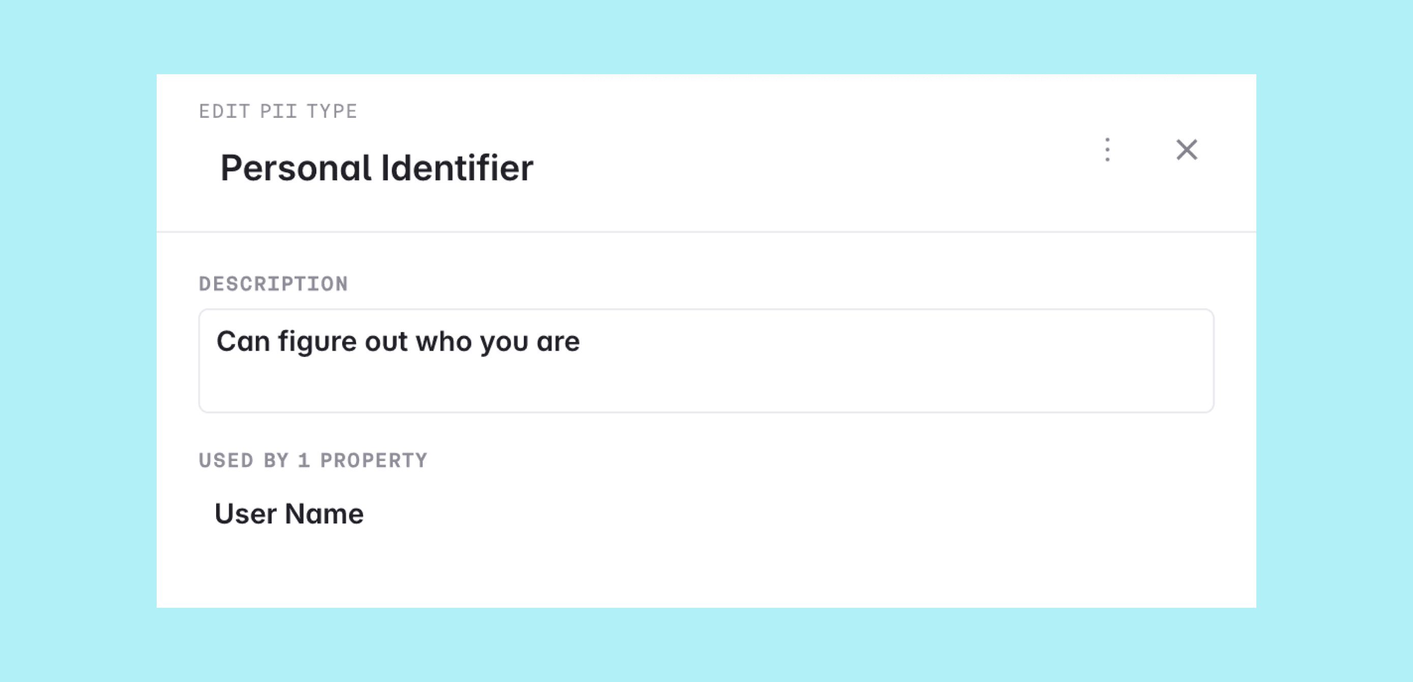 Editing a PII type's description and seeing which properties use it